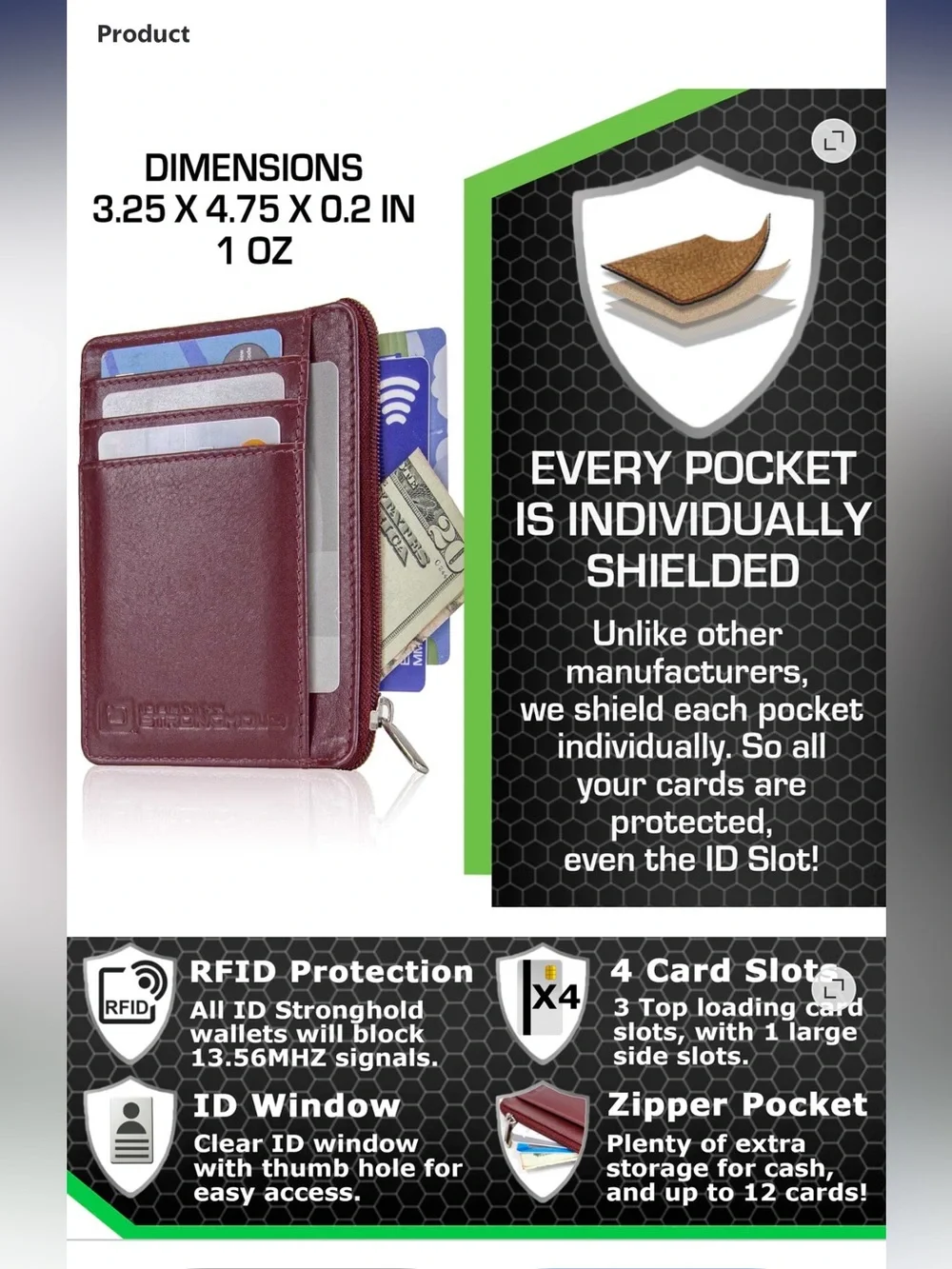 ID Stronghold RFID Blocking Front Pocket Wallet NEW